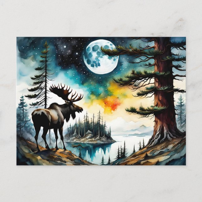 Alaskan Moose Standing on Mountain Ridge Postcard (Front)