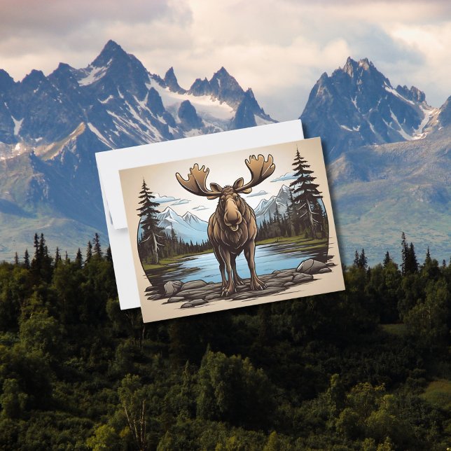 Alaskan Moose standing on rocks by water Postcard (Creator Uploaded)