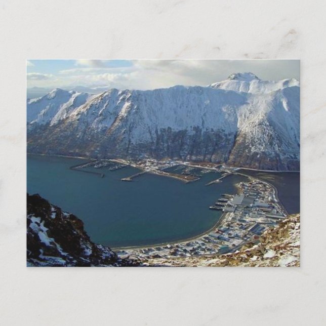 Alaskan Mountain Range and City Below Postcard (Front)