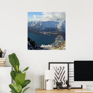 Alaskan Mountain Range and City Below Poster