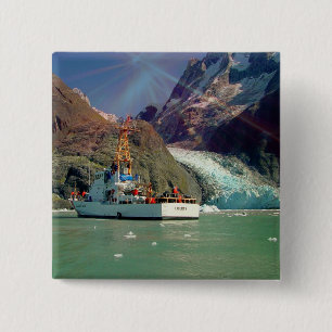 Alaskan Mountain View with Boat 2 Inch Square Button