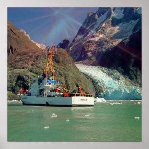 Alaskan Mountain Waterfall View & Boat Poster