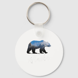 Alaskan Mountains Bear Grizzly Alaska State Souven Keychain