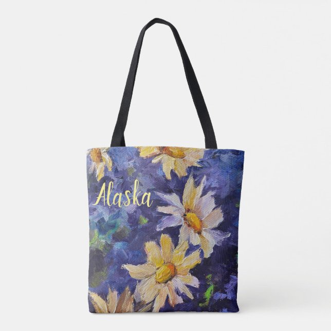 Alaskan Pansies Tote Bag with ALASKA (Back)