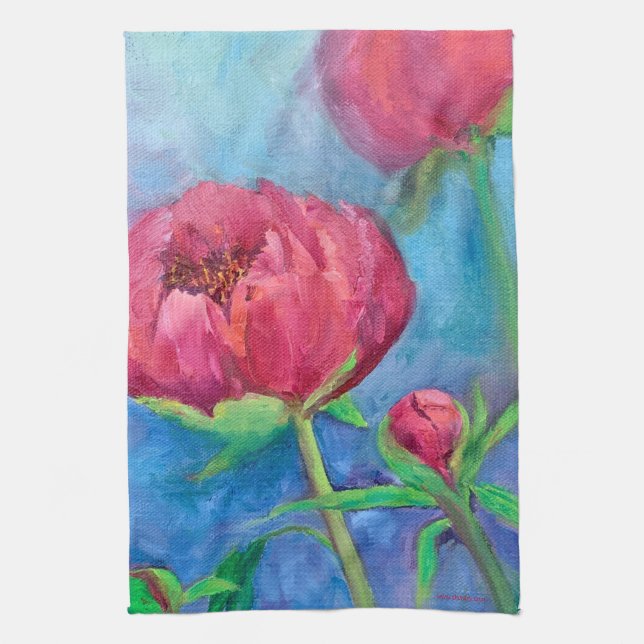 Alaskan Peonies kitchen towel (Vertical)