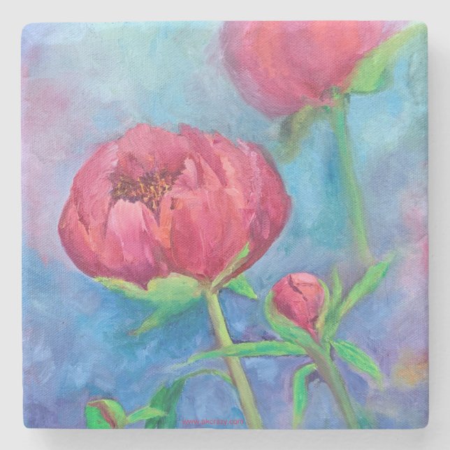 Alaskan Peonies Marble Coaster  (Front)