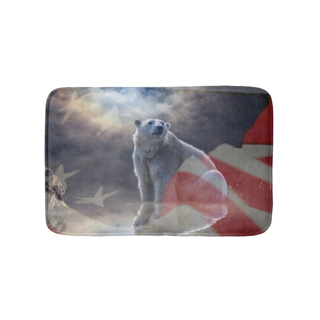 Alaskan Polar Bear American Flag Bath Mat (Front)