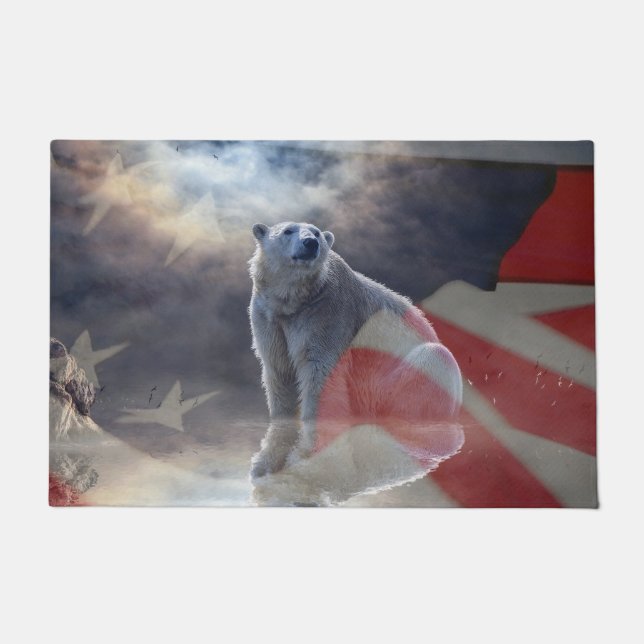 Alaskan Polar Bear American Flag Doormat (Front)