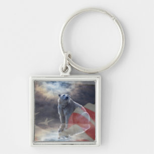 Alaskan Polar Bear American Flag Keychain