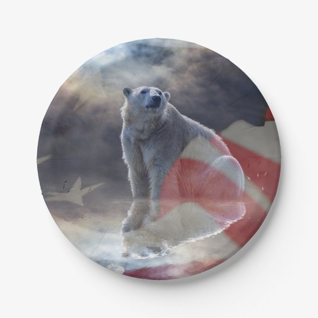 Alaskan Polar Bear American Flag Paper Plate (Front)