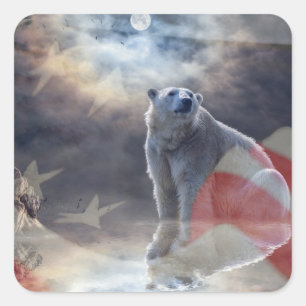 Alaskan Polar Bear American Flag Square Sticker