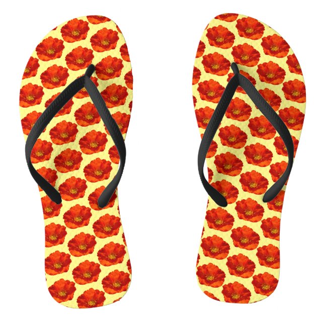 Alaskan Red Poppy Colourful Flower Flip Flops (Footbed)