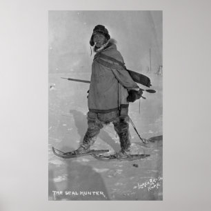 Alaskan Seal Hunter with Snowshoes Photograph Poster