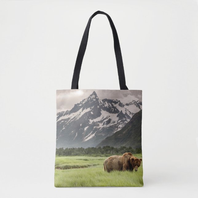 Alaskan shores, grizzly bear tote bag (Front)