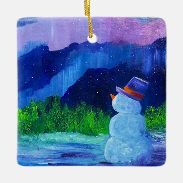 Alaskan Snowman Ceramic Ornament (Front)