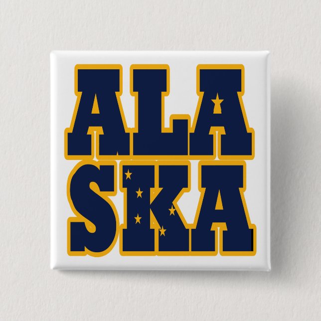 Alaskan State flag text 2 Inch Square Button (Front)