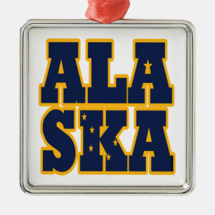 Alaskan State flag text Metal Ornament