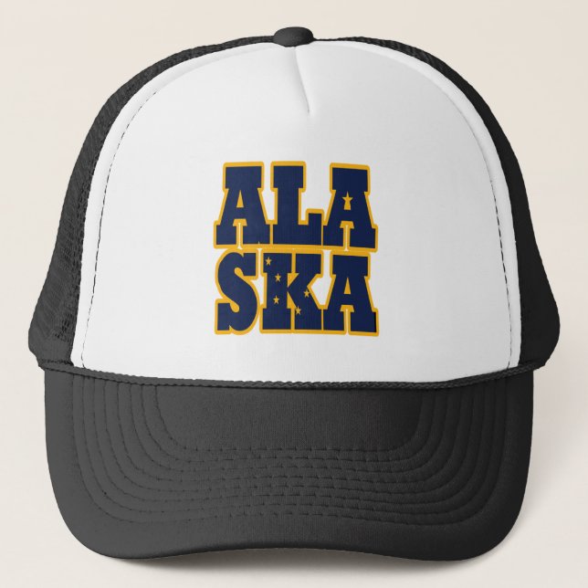 Alaskan state flag text trucker hat (Front)