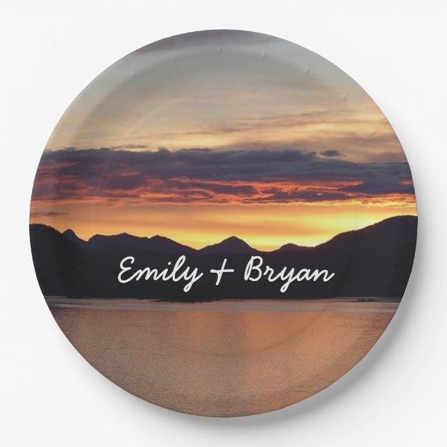 Alaskan Sunset I Beautiful Alaska Photography Paper Plate (Front)