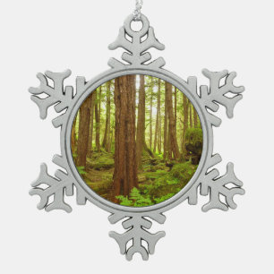 Alaskan Temperate Rainforest Snowflake Pewter Christmas Ornament