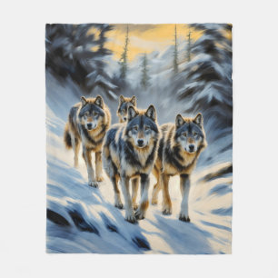 Alaskan Wild Wolf Pack Fleece Blanket