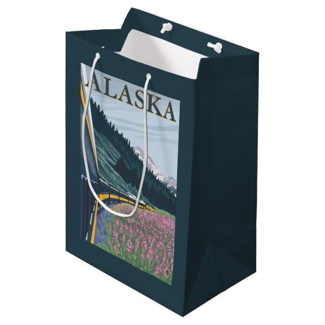 AlaskaRailroad and Fireweed Vintage Travel Medium Gift Bag (Front Angled)