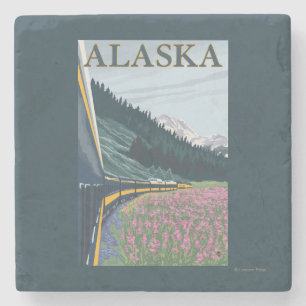 AlaskaRailroad and Fireweed Vintage Travel Stone Coaster