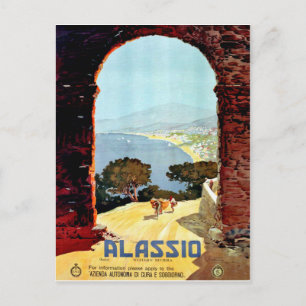 Alassio coast, Italy, view from the arch, vintage Postcard