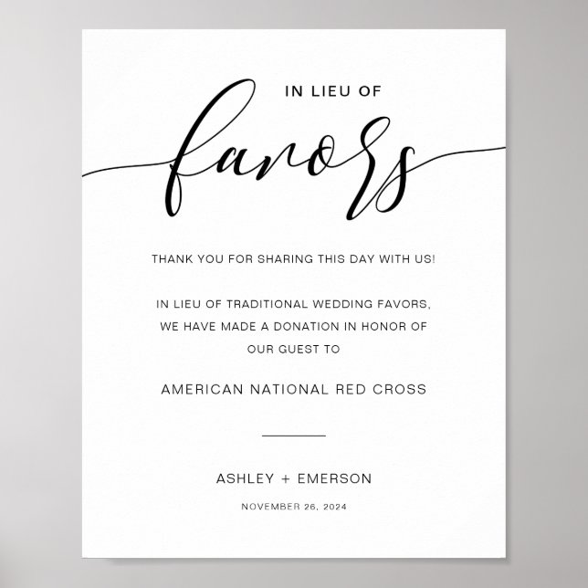 ALBA - Classic & Elegant In Lieu Of Favours Sign (Front)