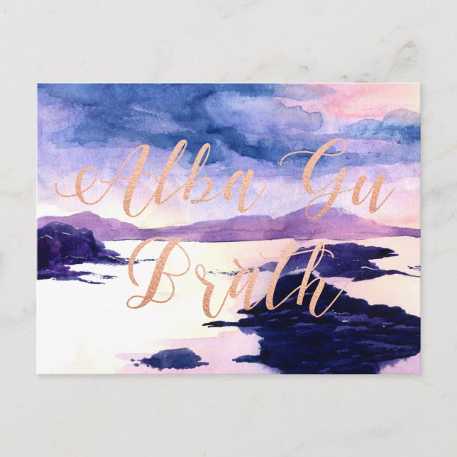 Alba Gu Brath Watercolour Rose Gold Postcard (Front)