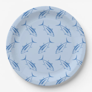 Albacore Tuna Fish in Aegean Blue on Pastel Blue Paper Plate