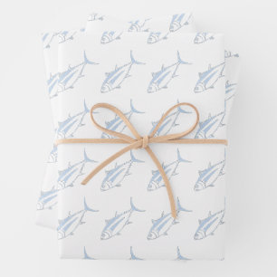 Albacore Tuna in Pastel Blue on White in Large Wrapping Paper Sheet