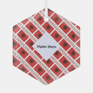 Albania Albanian Flag Tiled Personalized  Glass Ornament