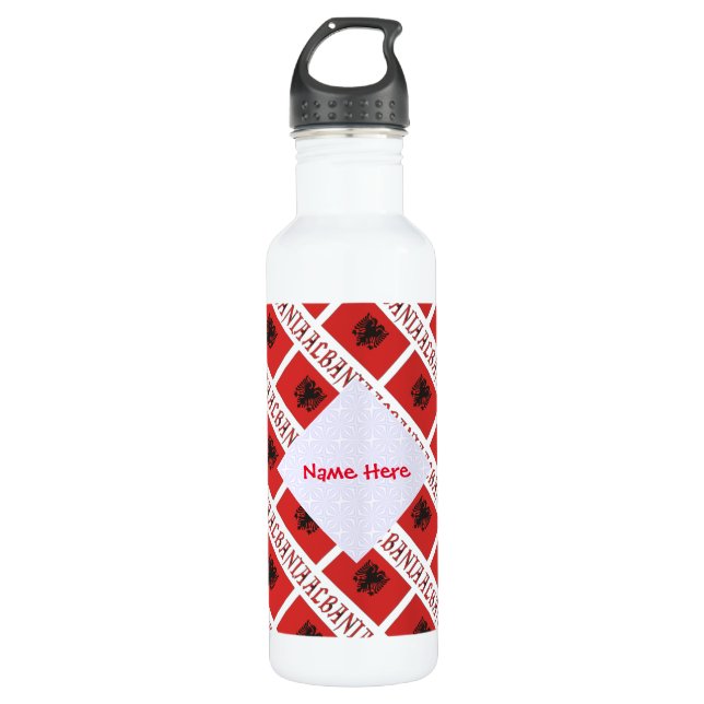Albania Albanian Flag Tiled Red Personalization  710 Ml Water Bottle (Front)