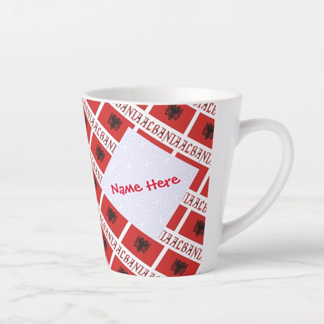 Albania Albanian Flag Tiled Red Personalization  Latte Mug (Right)