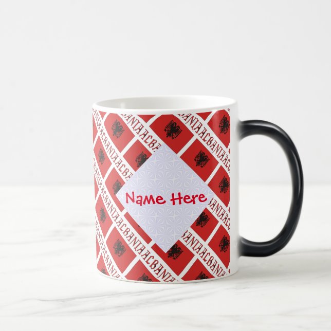 Albania Albanian Flag Tiled Red Personalization  Magic Mug (Right)