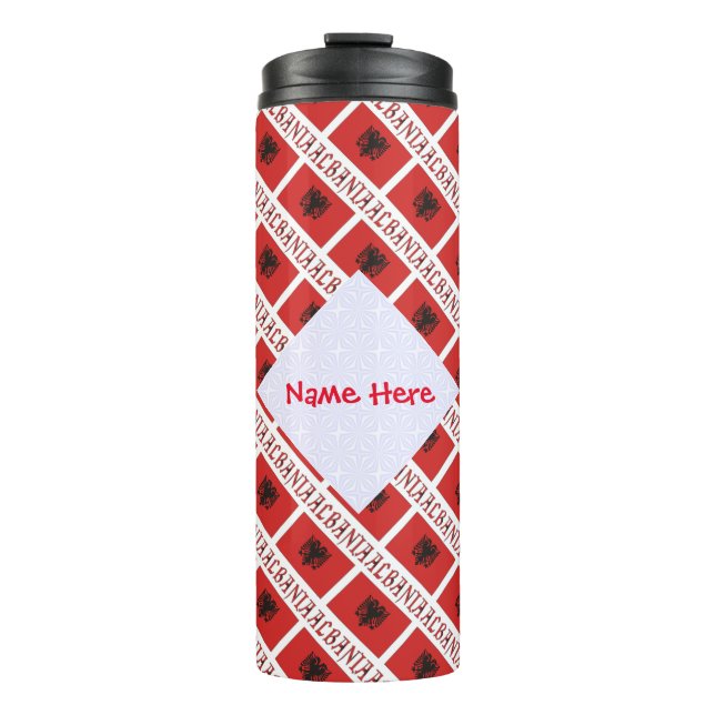 Albania Albanian Flag Tiled Red Personalization  Thermal Tumbler (Front)