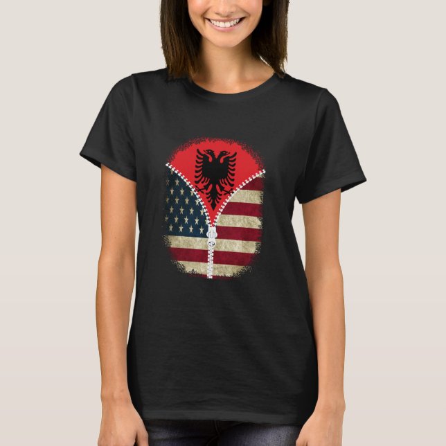 Albania American USA Flag - USA Albanian Zipper T-Shirt (Front)