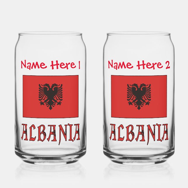 Albania and Albanian Flag Red Personalization  Can Glass (Front)