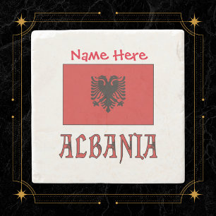 Albania and Albanian Flag Red Personalization  Stone Coaster