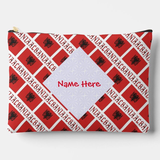 Albania and Albanian Flag Tile Red Personalization Accessory Pouch (Front)