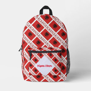 Albania and Albanian Flag Tile Red Personalization Printed Backpack