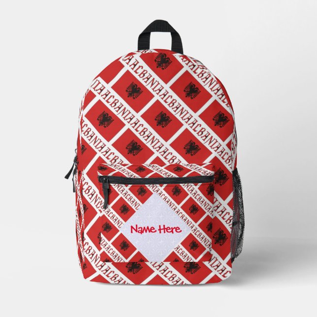 Albania and Albanian Flag Tile Red Personalization Printed Backpack (Front)