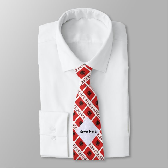 Albania and Albanian Flag Tiled with Your Name Tie (Tied)