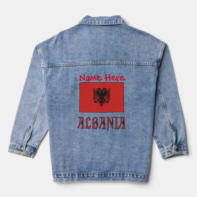 Albania and Albanian Flag White Personalized Denim Jacket (Back)