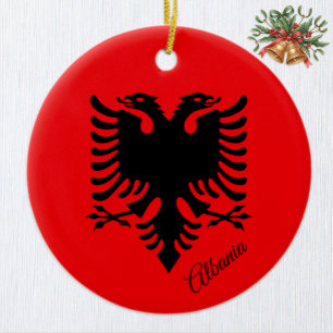 Albania Christmas Ornament, Albanian Flag Ceramic Ornament
