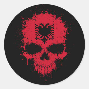 Albania Dripping Splatter Skull Classic Round Sticker
