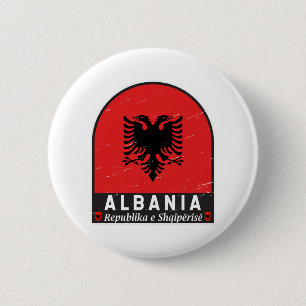 Albania Flag Emblem Distressed 2 Inch Round Button