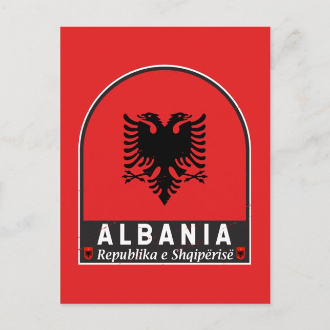 Albania Flag Emblem Distressed Postcard (Front)