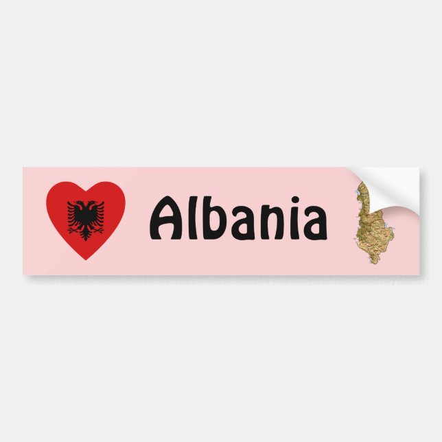 Albania Flag Heart + Map Bumper Sticker (Front)